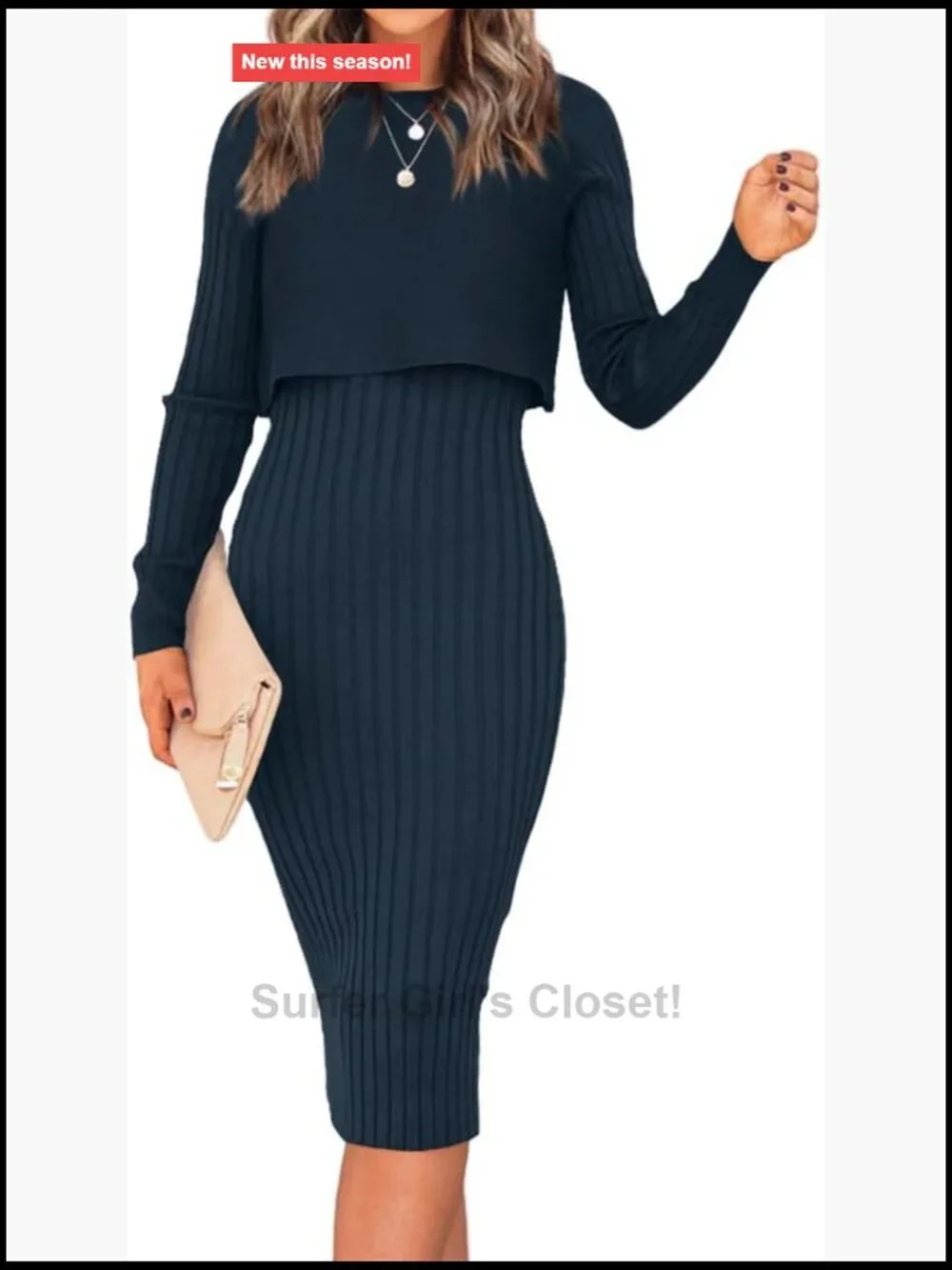2 Piece Ribbed Knit Sweater Dress Set Crop Top Bodycon Midi Dress